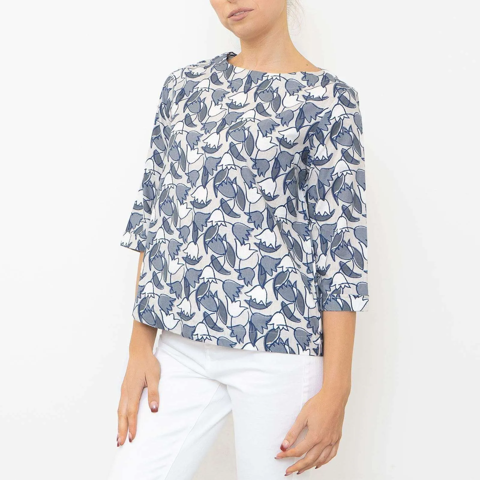 Seasalt Womens Tregarthen Grey Tulip 3/4 Sleeve Relaxed Casual Tops