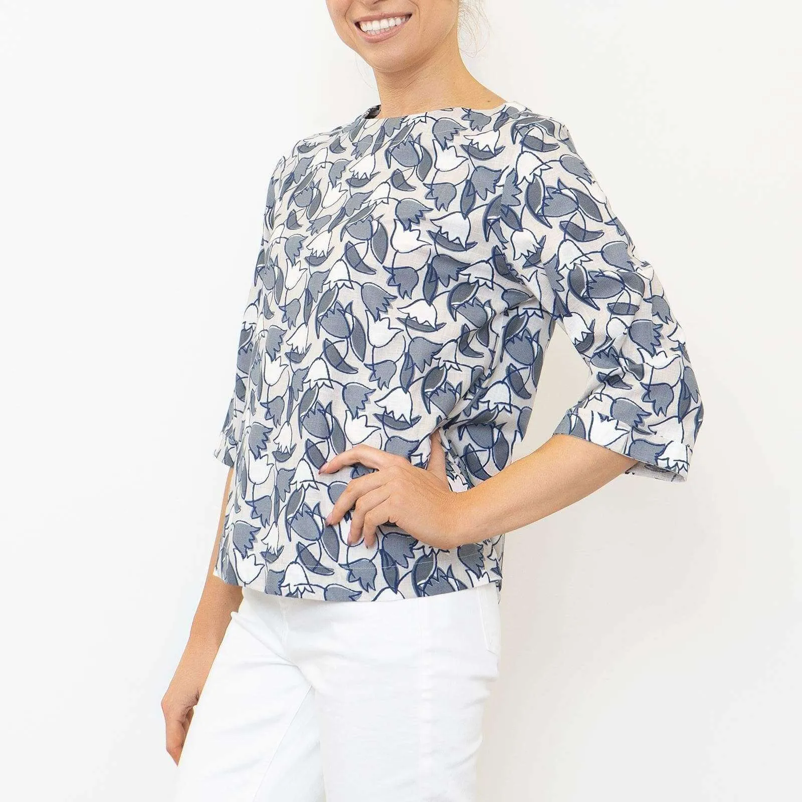 Seasalt Womens Tregarthen Grey Tulip 3/4 Sleeve Relaxed Casual Tops