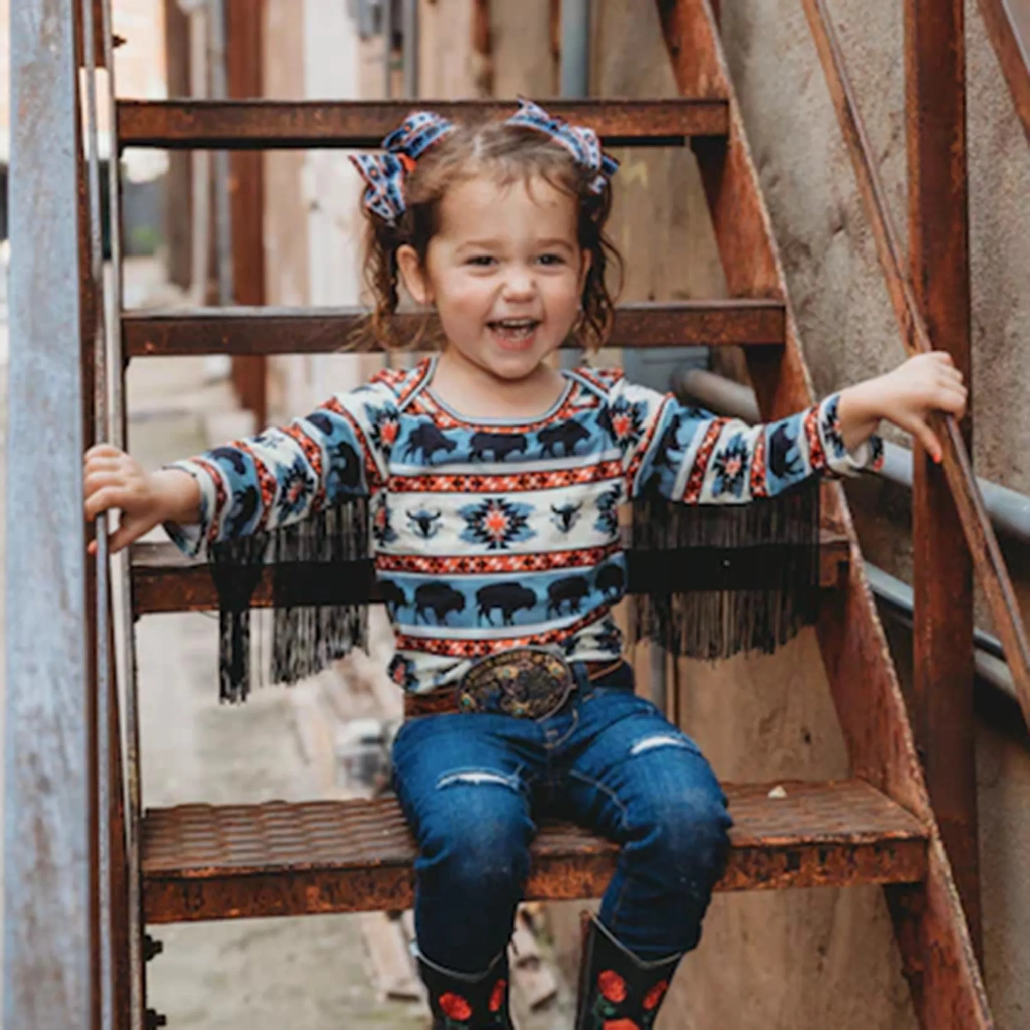 Shea Baby Buffalo Fringe Long Sleeve Onesie