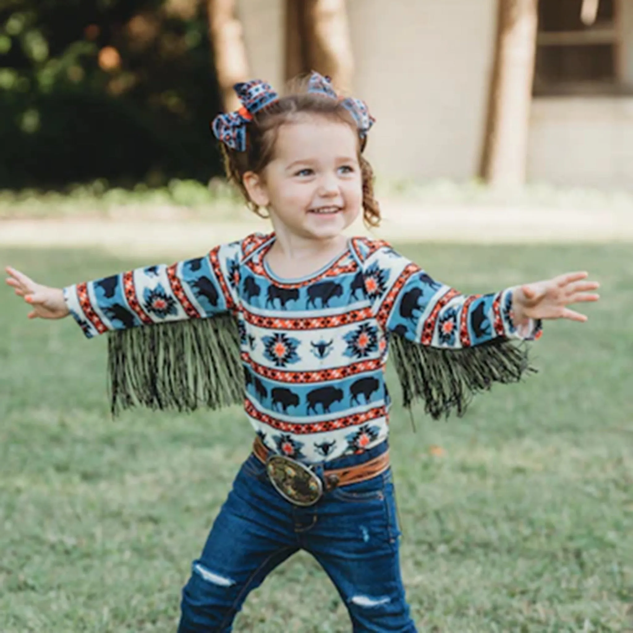Shea Baby Buffalo Fringe Long Sleeve Onesie