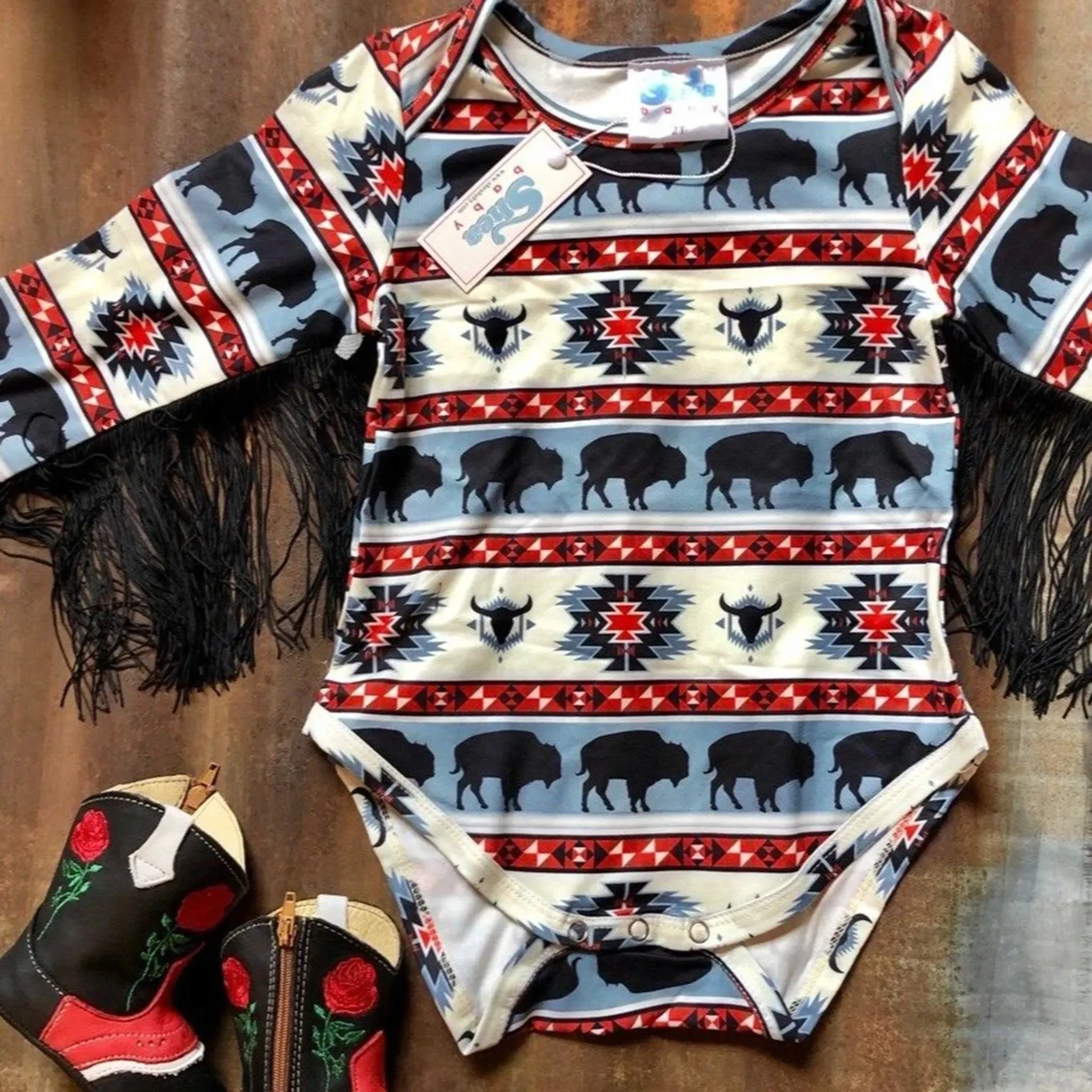 Shea Baby Buffalo Fringe Long Sleeve Onesie