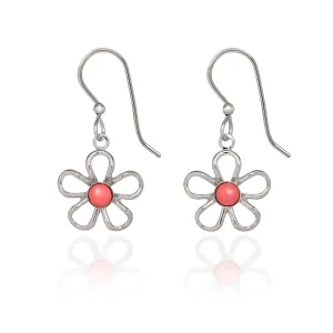 Silver Forest Silver Wirey Flower Pierced Earrings with Pink Coral Howlite Stone