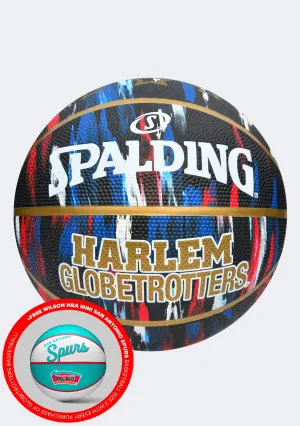 Spalding x Harlem Globetrotters Marble Series Rubber Basketball Size 7 with FREE Wilson NBA Team Mini Retro San Antonio Basketball