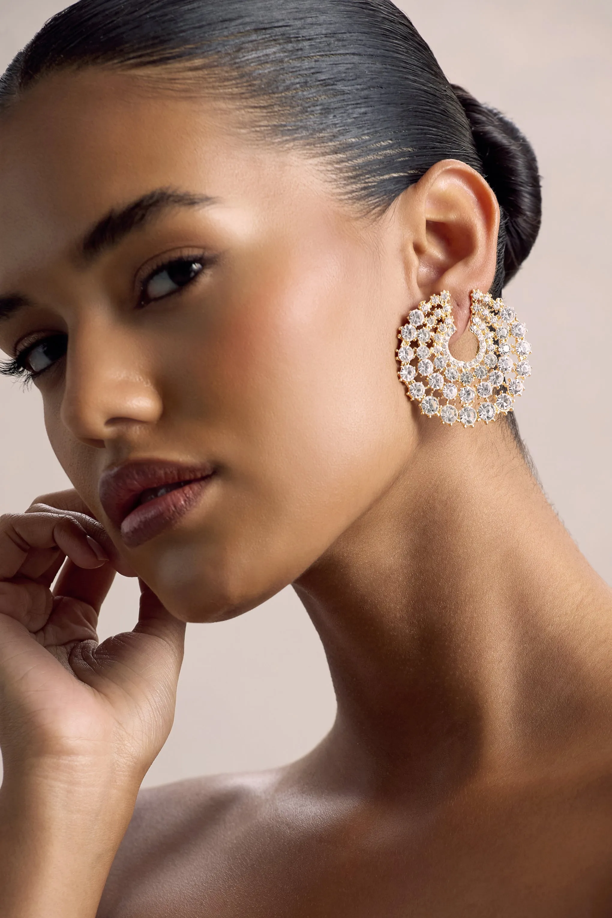 Sparkler | Gold Diamante Statement Circle Earrings Club L London