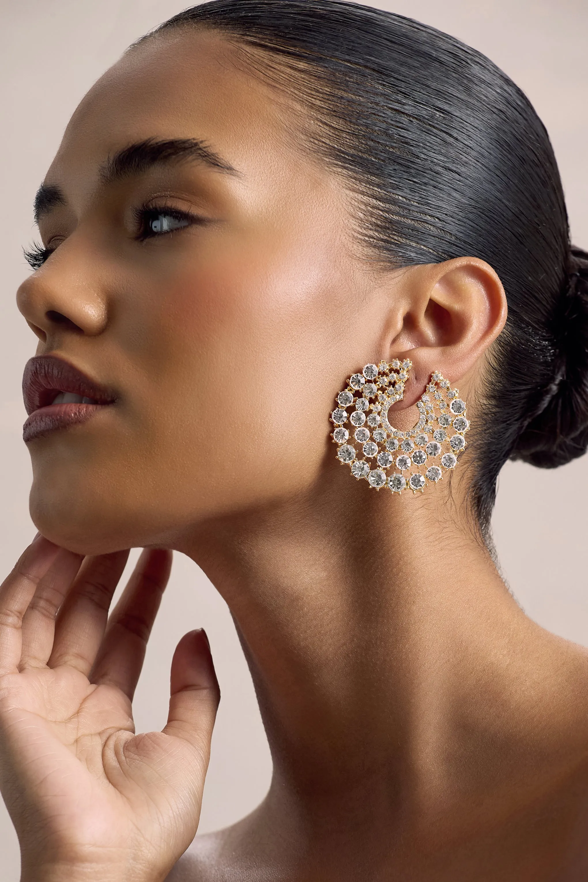 Sparkler | Gold Diamante Statement Circle Earrings Club L London