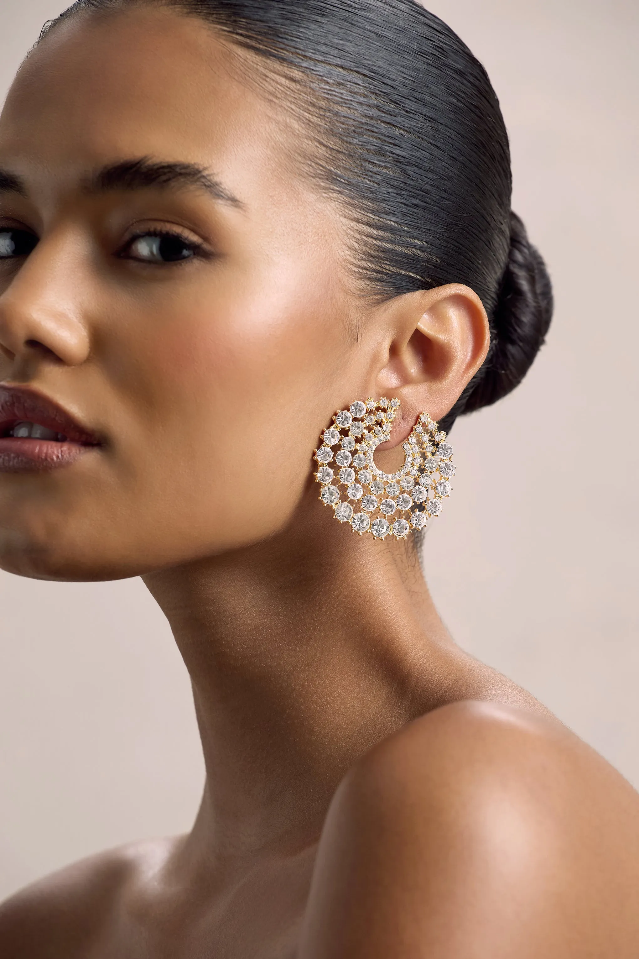 Sparkler | Gold Diamante Statement Circle Earrings Club L London