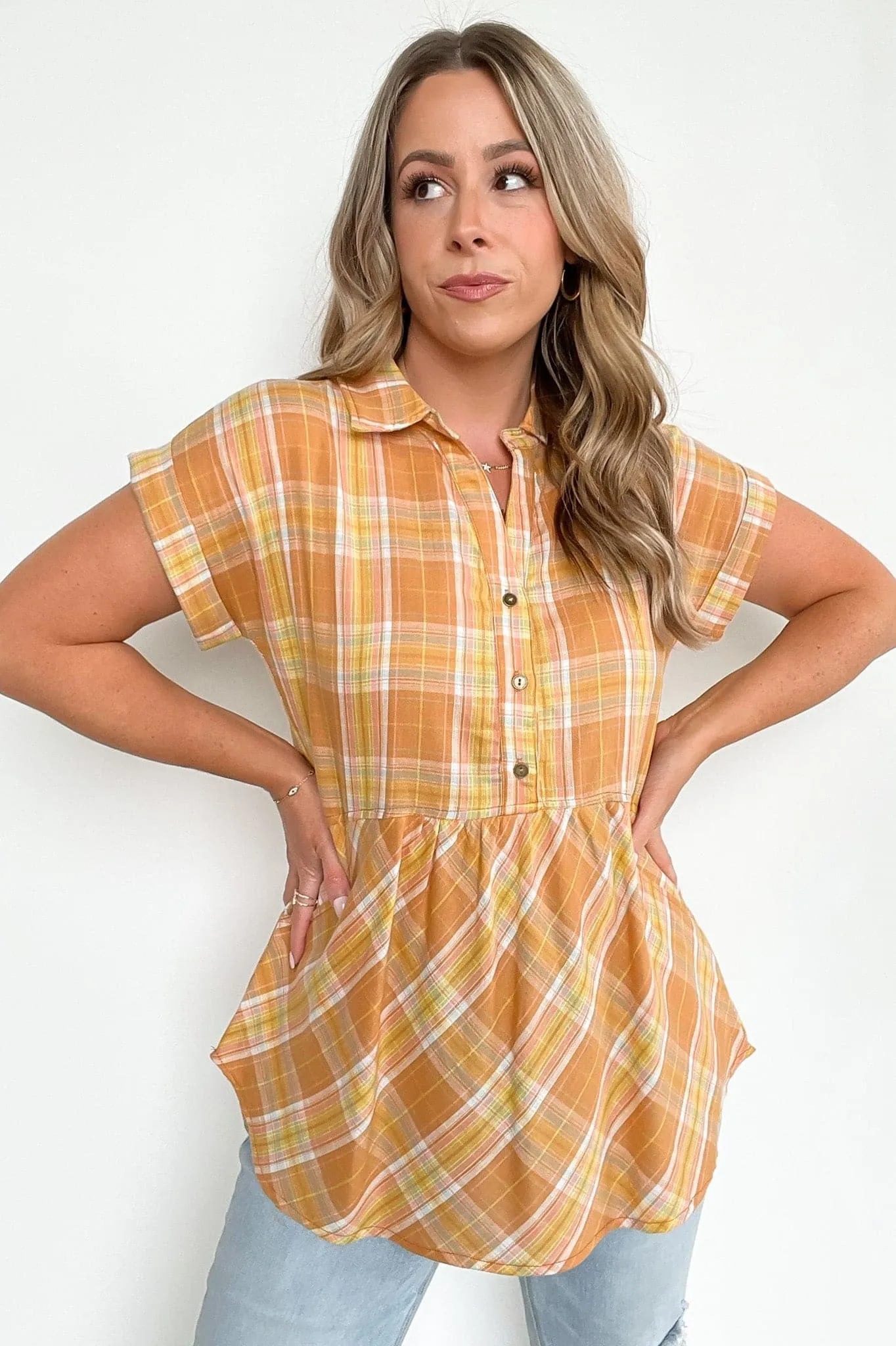 Sweet Voice Plaid Short Sleeve Babydoll Top - FINAL SALE