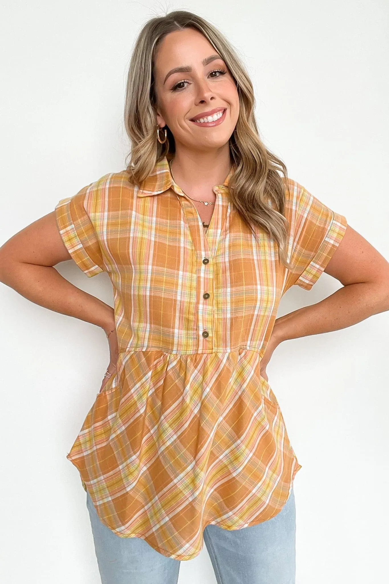 Sweet Voice Plaid Short Sleeve Babydoll Top - FINAL SALE