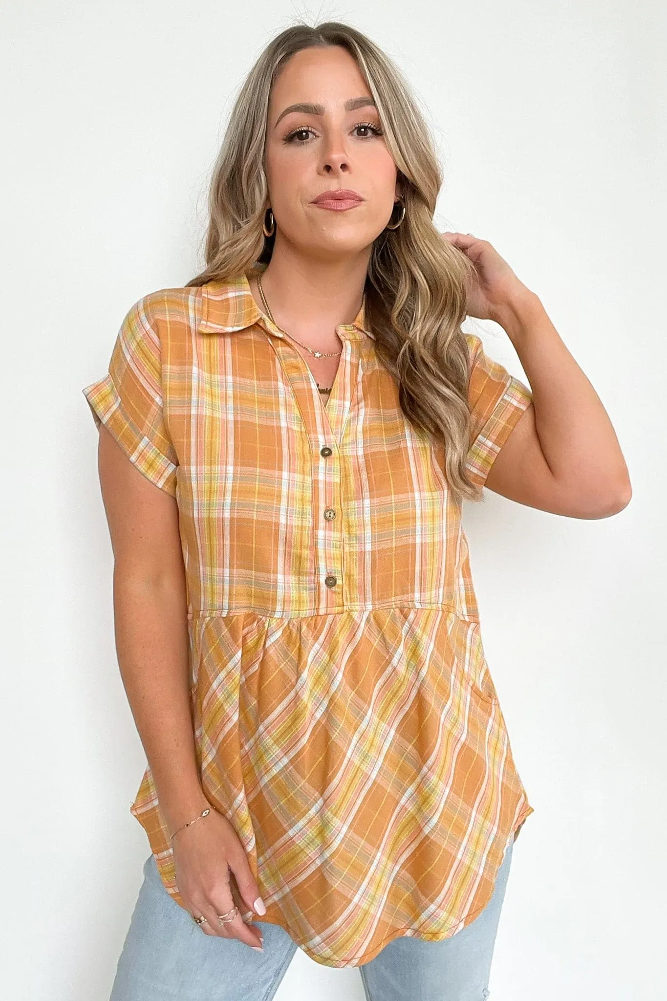 Sweet Voice Plaid Short Sleeve Babydoll Top - FINAL SALE