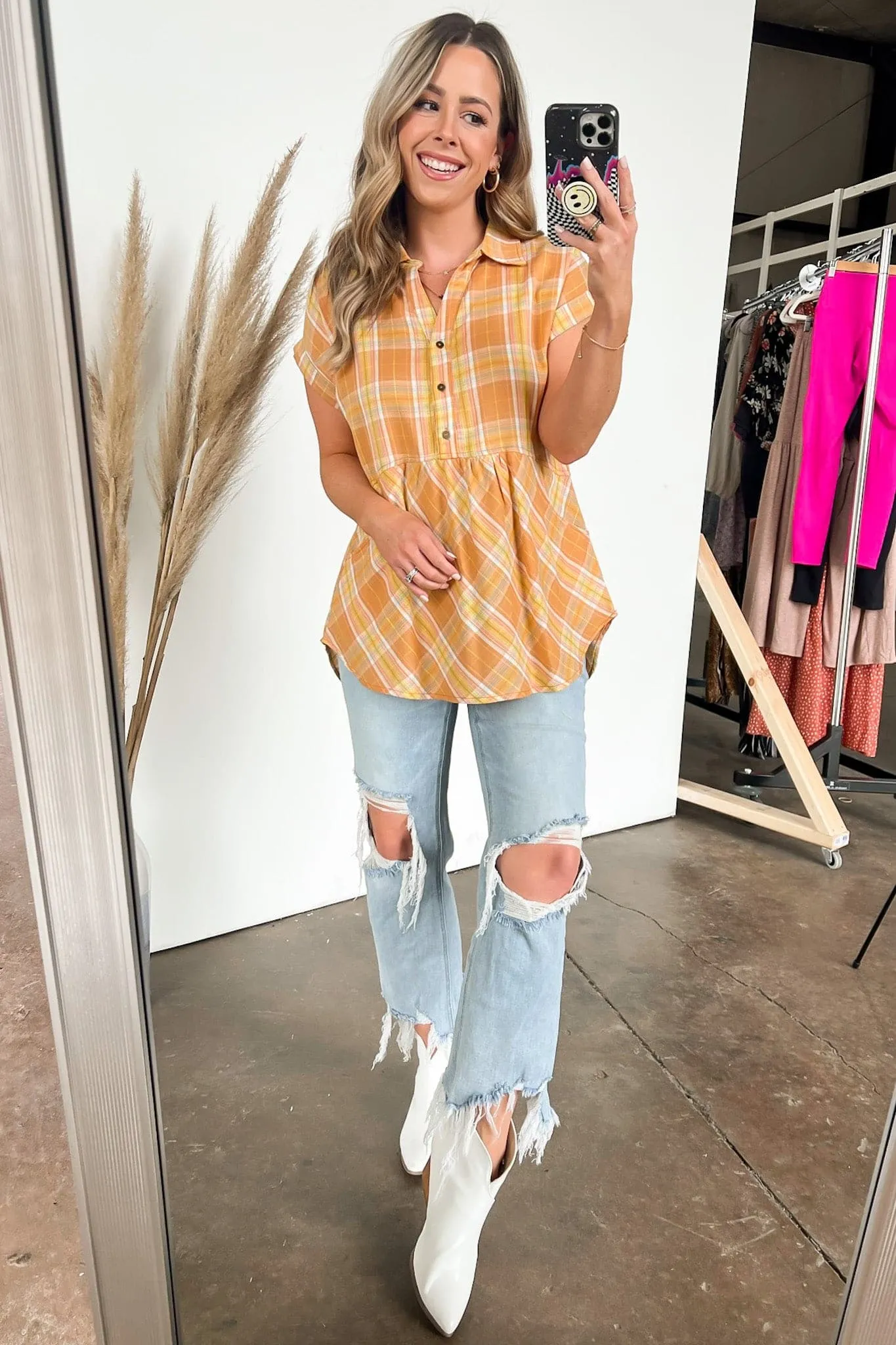 Sweet Voice Plaid Short Sleeve Babydoll Top - FINAL SALE