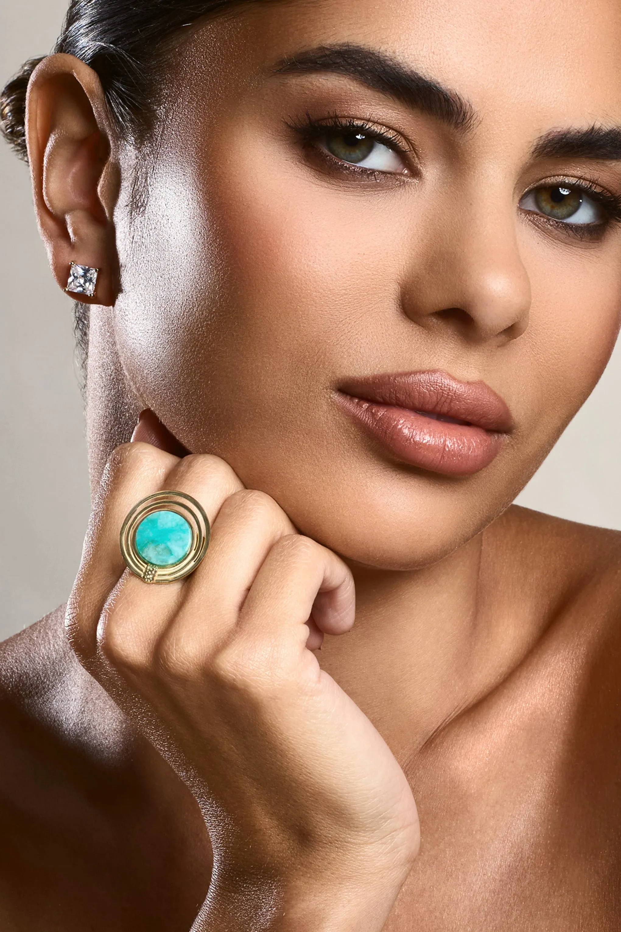 Tokya | Gold Adjustable Turquoise Pendant Ring Club L London