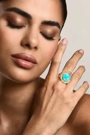 Tokya | Gold Adjustable Turquoise Pendant Ring Club L London