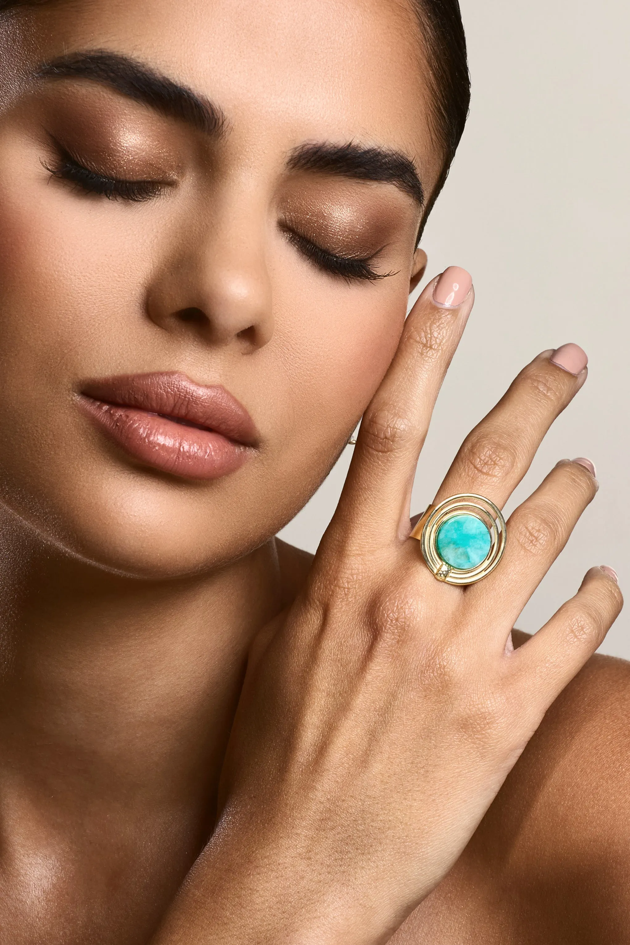 Tokya | Gold Adjustable Turquoise Pendant Ring Club L London