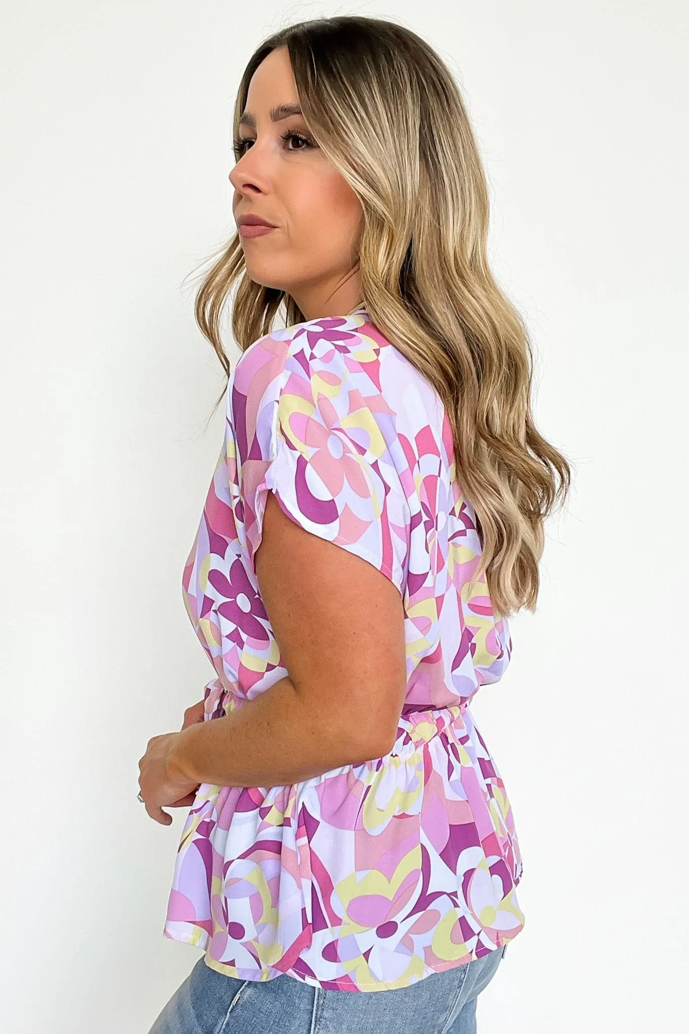Vidah Abstract Print Waist Tie Peplum Top - FINAL SALE